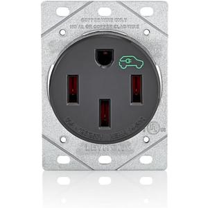 Leviton 50 Amp EV Charging Receptacle/Outlet, Heavy Duty, 1450R, Black