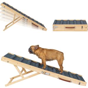 Clikuutory 2025 Upgraded Dog Ramp for Couch, 47.2" Foldable Small Dog Ramp for Bed, 4 Adjustable Height from 14" to 26", Portable Stable Pet Steps with Anti-Slip Carpet for Low Bed Couch Stairs, Wood