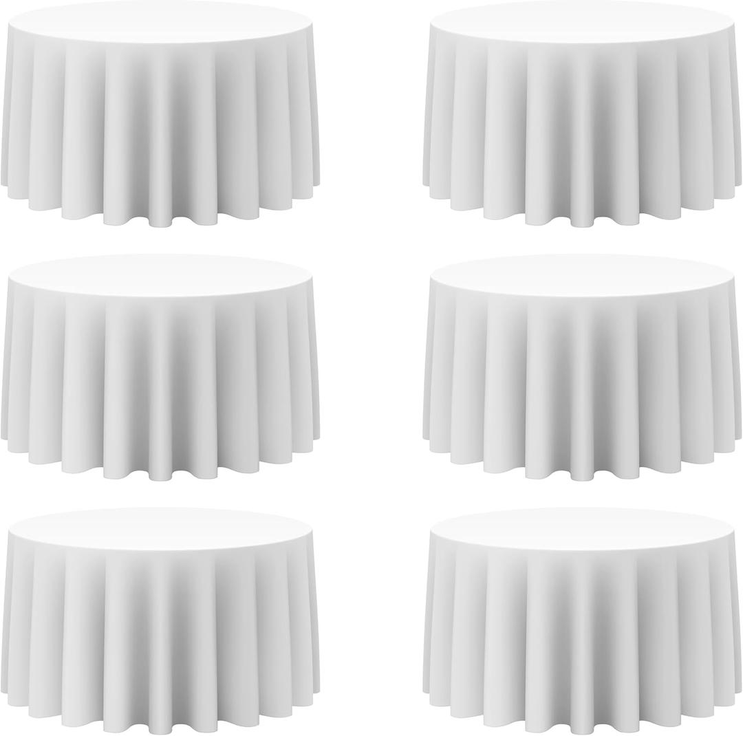 BRILLMAX 6 Pack White Round Tablecloths 120 Inch for 60 Tables - 150 GSM Polyester Fabric, Floor Length Drop, Water, Stain & Wrinkle Resistant Cloth Cover for Wedding Reception Banquet Dining
