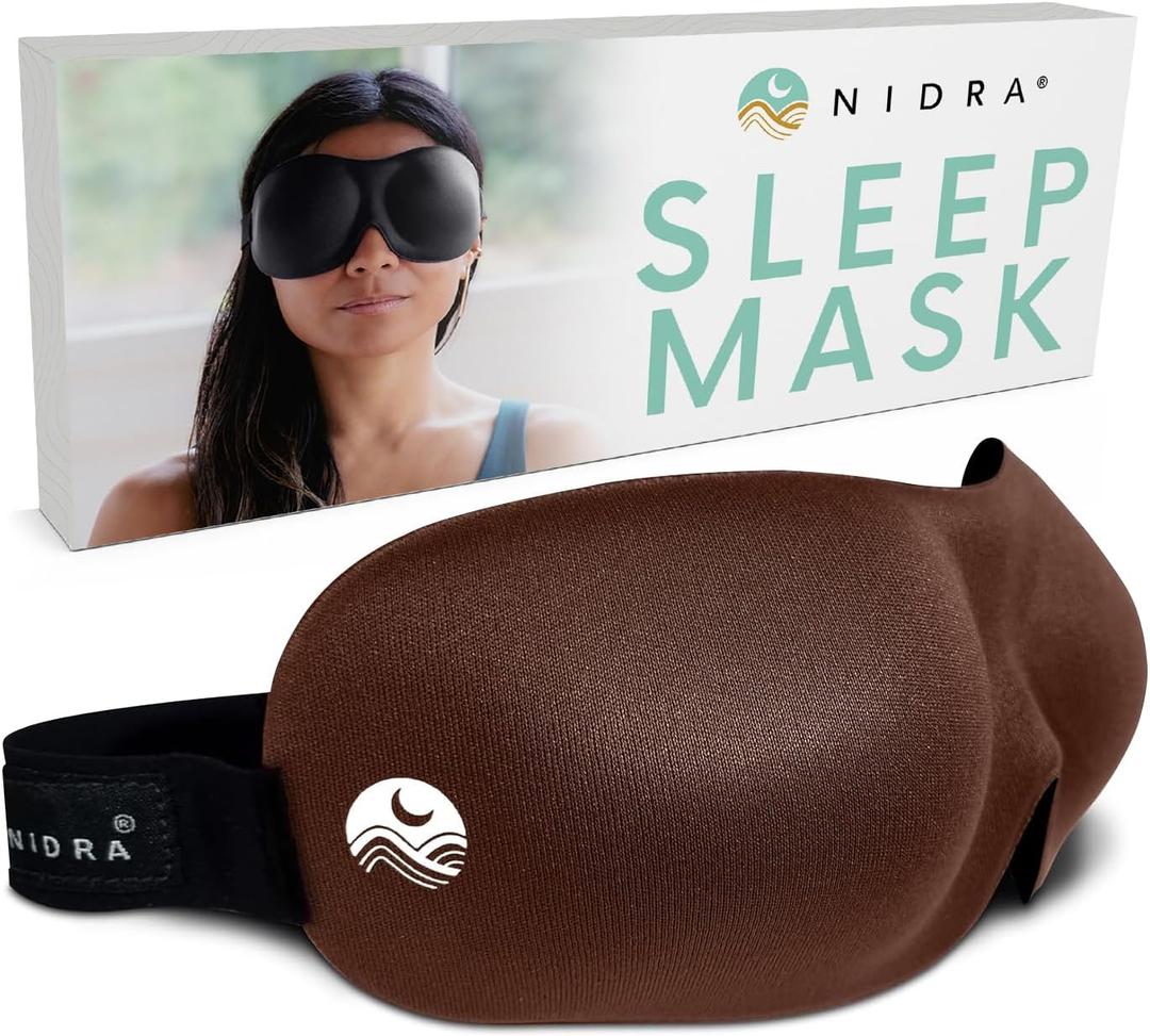 Nidra Contoured Sleep Mask for Side Sleepers  Zero Pressure Fit, Light Blocking Eye Shade for Sleeping & Travel  Brown, Standard Size