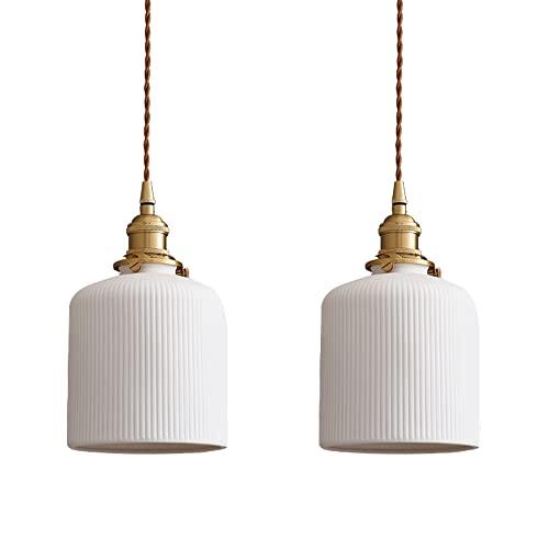 Aeyee Ceramic Pendant Light Fixture Set of 2, Dome Hanging Light, Adjustable Pendant Lighting for Kitchen Island Bedroom