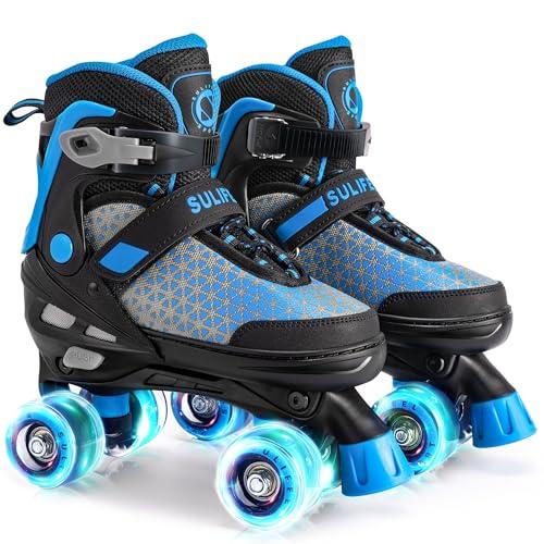 SULIFEEL Roller Skates for Girls Boys Kids,4 Sizes Adjustable Quad Skates with Light up Wheels, Safe Fun Children Skates, Best Gift for Beginners Indoor Outdoor Sports Size L (38-42)