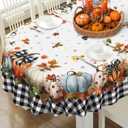 Fall Pumpkin Tablecloth Thanksgiving Autumn Buffalo Plaid Table Cloth 60"x102", Waterproof and Reusable Table Cover for Fall Harvest Party Decoration