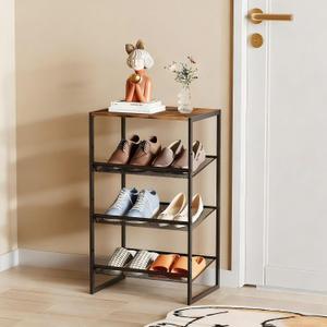 Garden 4 you Shoe Rack for Closet Narrow 4 Tiers, Small Shoe Rack with Brown Wooden Tabletop, Adjustable Metal Shoe Shelf for Closet Entryway Hallway Living Room