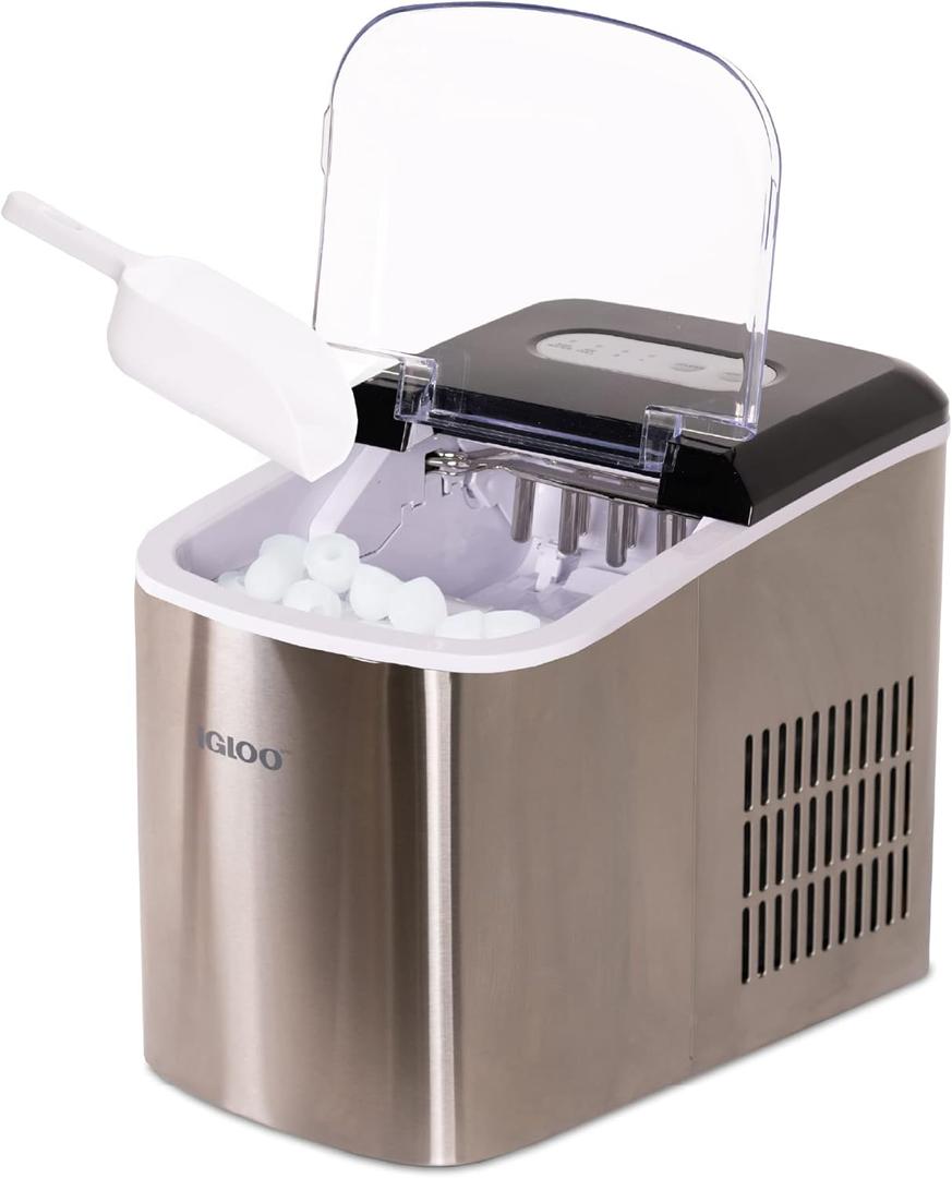 Igloo Electric Countertop Ice Maker Machine - Automatic and Portable - 26 Pounds in 24 Hours - Ice Cube Maker - Ice Scoop and Basket - Ideal for Iced Coffee and Cocktails - Stainless Steel
