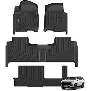 VIWIK Floor Mats Fit for GMC Yukon 8 Seat 2021 2022 2023 2024 2025, All Weather Custom Car MatsFull Set Include 1st/2nd/3rd Row Front & Rear, Automotive Floor Liners TPE Black