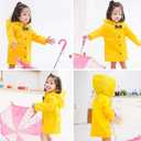 Age 2-10 Years Kids Hooded Button Down Long Jacket Bow Rainwear Lightweight Raincoat (Yellow)