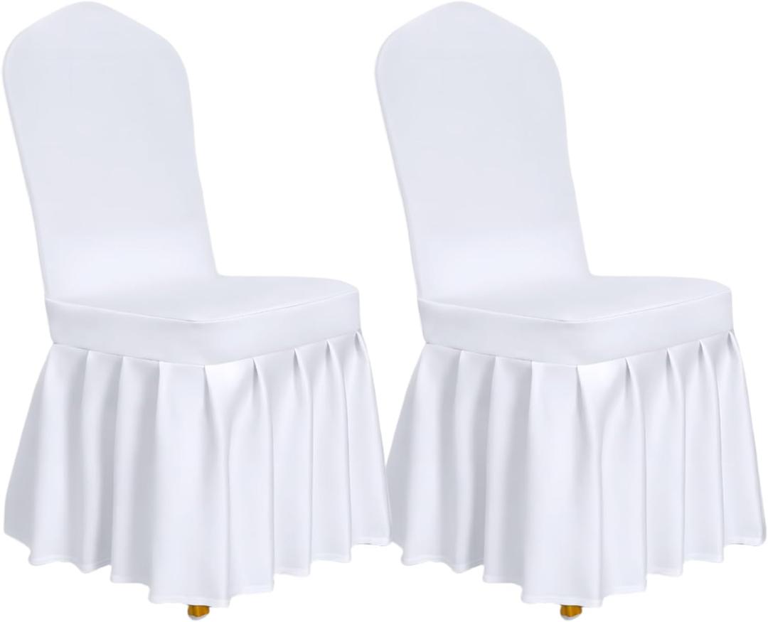 Vencede Dining Room Chair Covers with Skirt 2pcs Stretch Parsons Slipcovers with Skirt Washable Universal Parson Chair Protector for Dining Room, Hotel, Ceremony, Party(White)