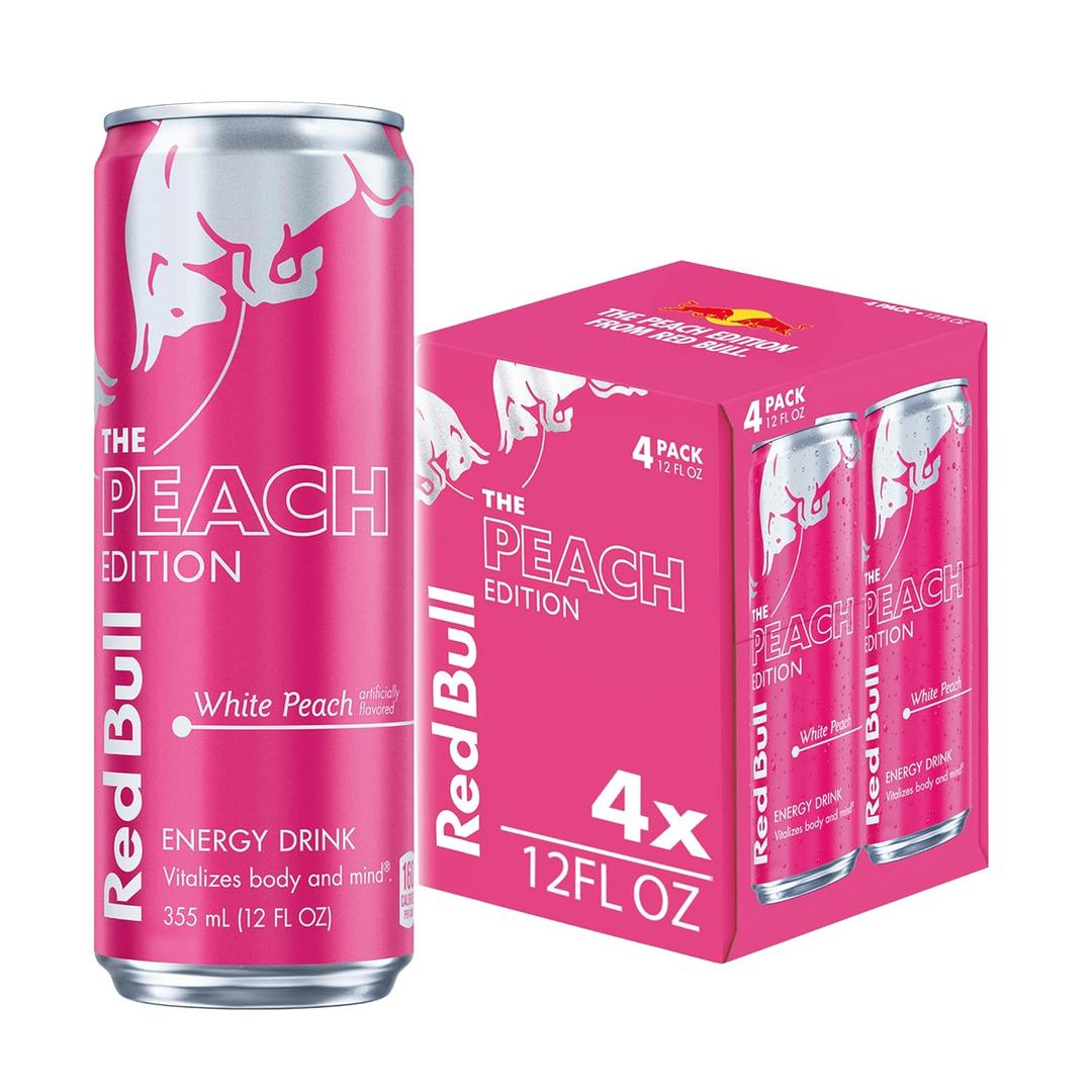 Red Bull Peach Edition Energy Drink, with 114mg Caffeine plus Taurine & B Vitamins, 12 Fl Oz, 4 Pack (EXP 08/03/27)