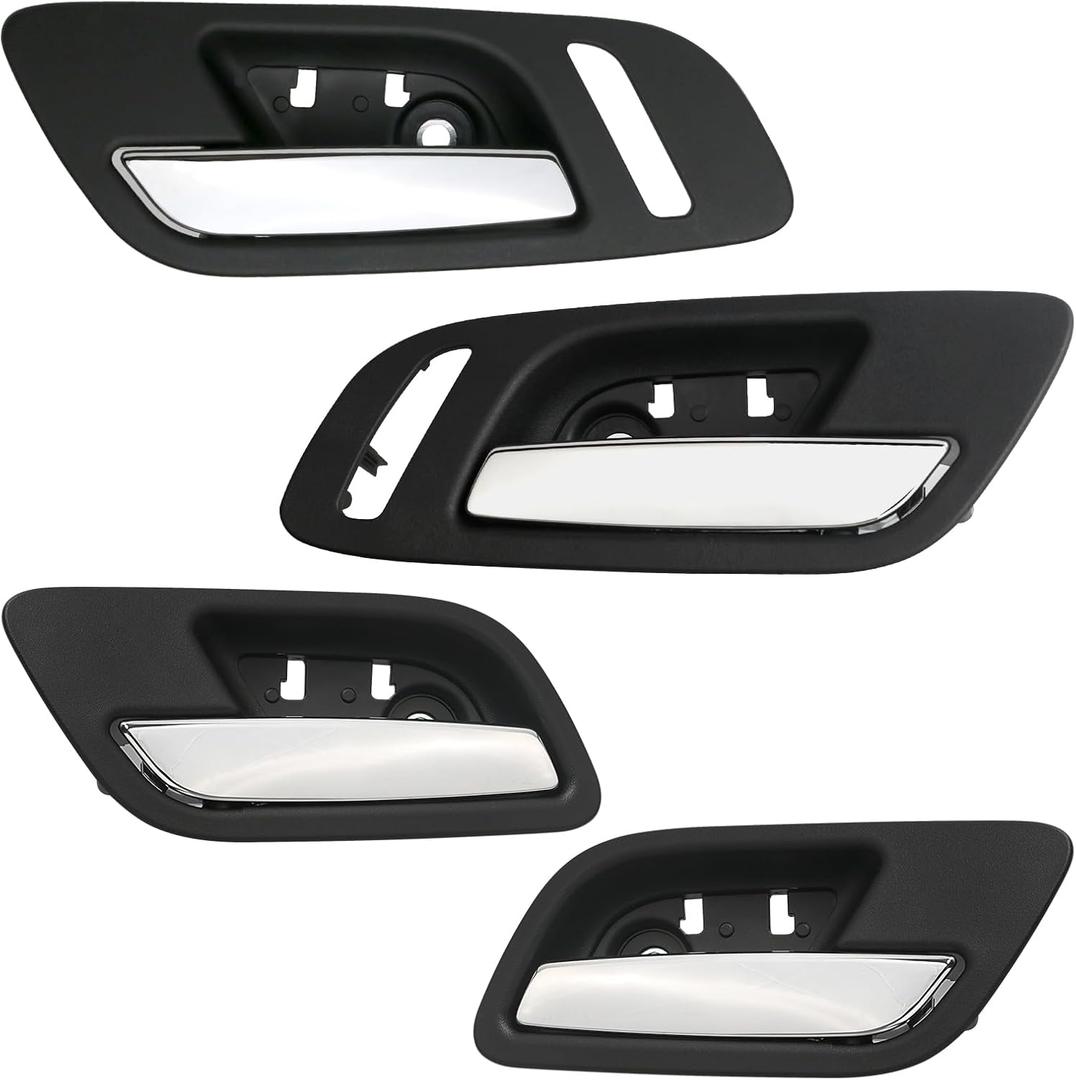 4pcs Interior Door Handles Front Rear Left &Right Side Ebony Black Compatible with 2007-2014 Chevy Silverado Avalanche Suburban Tahoe, GMC Sierra Yukon Replaces 22855627 81198 22855620 (FL+FR Small Hole)