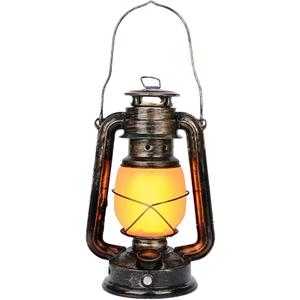 Vintage Lantern, LED Battery Powered Camping Lamp Outdoor Hanging Lantern Flickering Flame Rechargeable Retro Lanterns 3 Modes Light Non-Solar