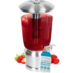 BIRDROCK HOME Large Beverage Dispenser with Stand, 1.5 Gallon
Drink Dispenser for Parties with Stainless Steel Spigot and Dual Ice Chambers for Iced Tea, Lemonade, Juice, or Sangria