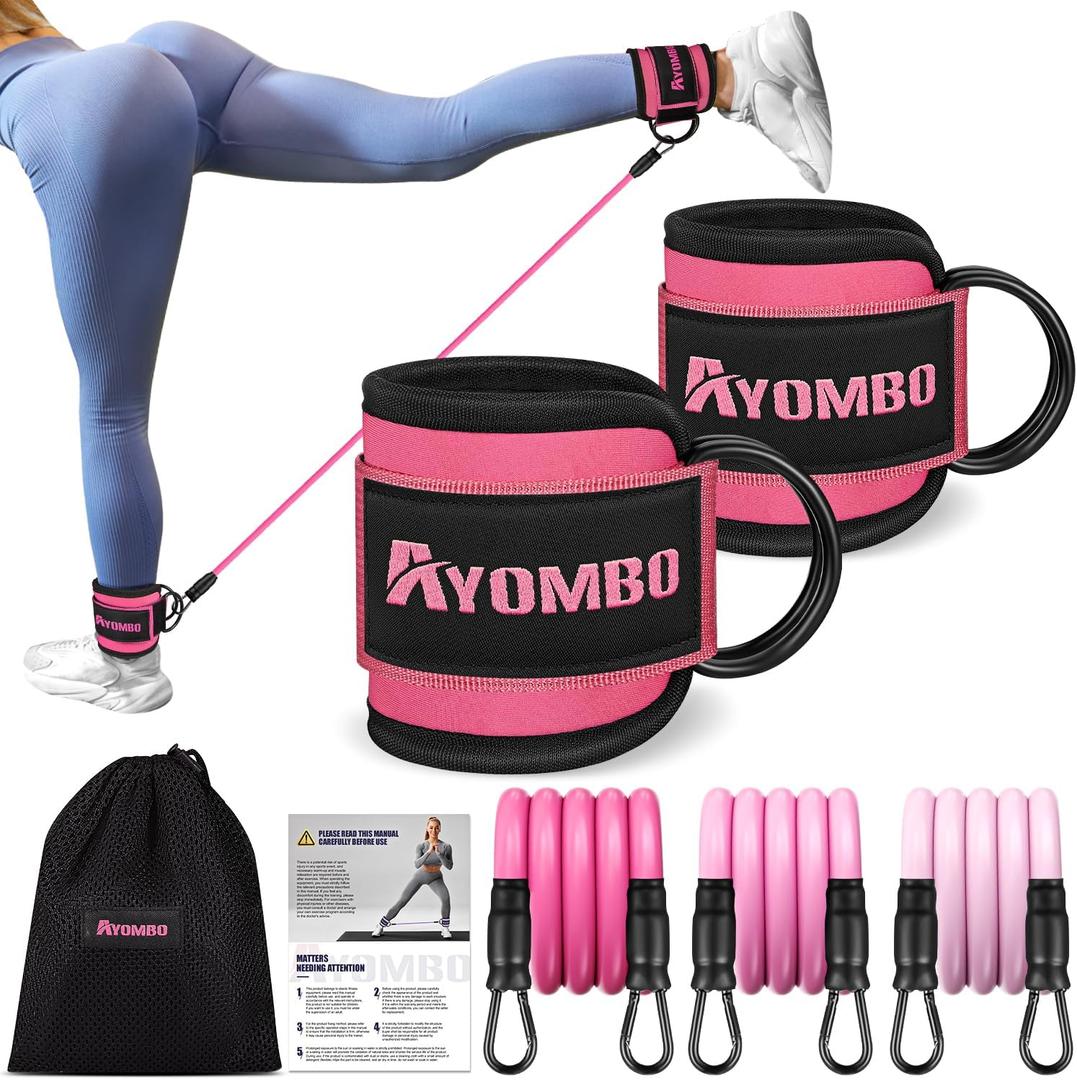 Ayombo Ankle Resistance Bands with Cuffs, Home Gym Workout Equipment, Lifting Glute Butt Exercise Equipment for Women, Ankle Weights Fitness Set, Leg Booty Equipment for Training Perfect Body Shape (Pink)