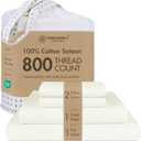 Threadmill Luxury 100% Cotton Queen Bed-Sheets - 800 Thread Count Jacquard Celine Ivory, Better Than Egyptian Cotton,4 Pc Striped Bed Set, Damask Sheets with Elasticized Deep Pocket