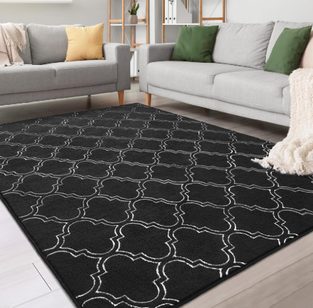 Shag Area Rug 5x7 Feet Extra Soft Rugs for Living Room, High Pile Indoor Carpet for Bedroom, Playroom, Nursery, Home Decor, Geometric, Dark Grey/White