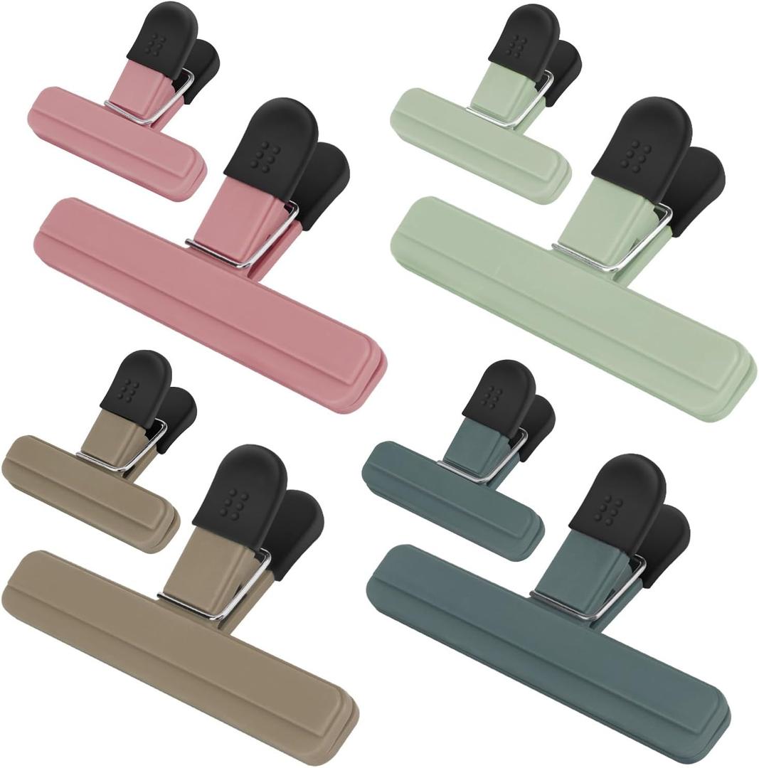 TACGEA Chip Clips, 8 Pack Food Clips, Upgrade Wide Open Bag Clip for Food Storage with Air Tight Seal Grip Neutral Color (4 x L, 4 x S)