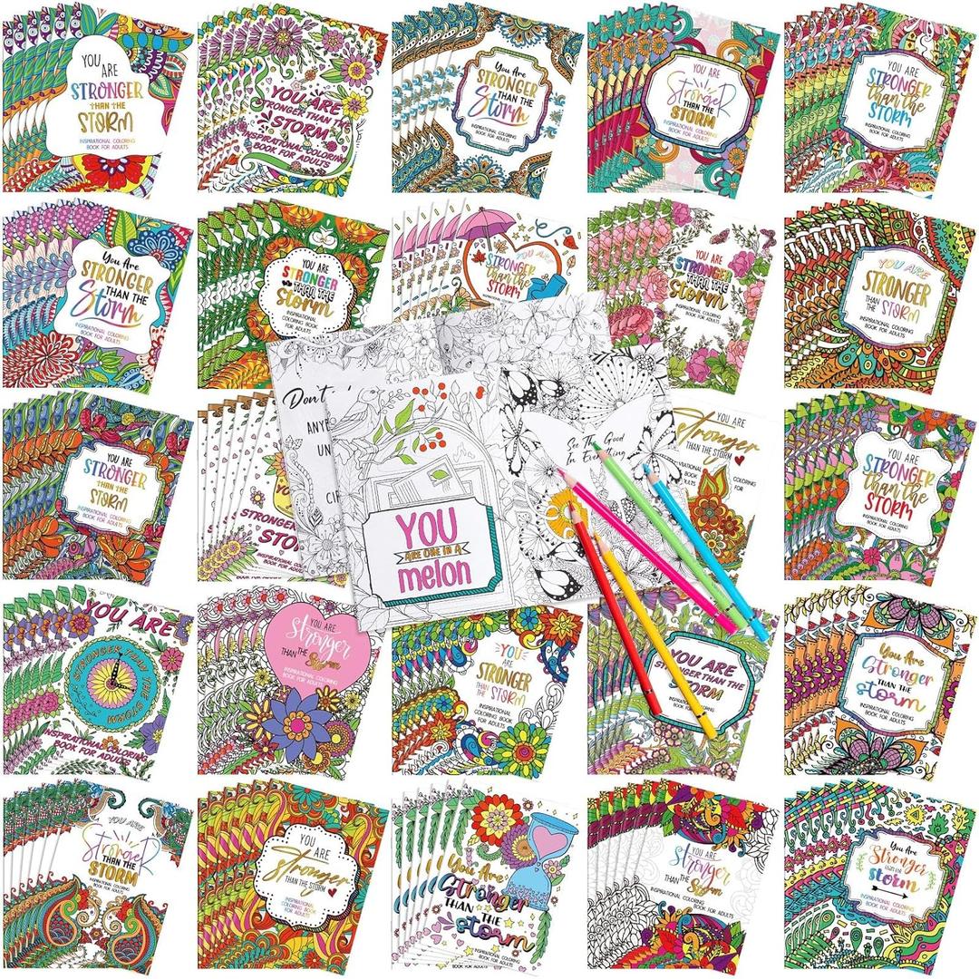 Liliful 144 Pcs Flower Coloring Book Bulk for Adult Kids DIY Art Stress Relief Drawing Book with Patterns for Adults, Party Favors, Goodie Bag Filler and Holiday Gifts (Motivate)