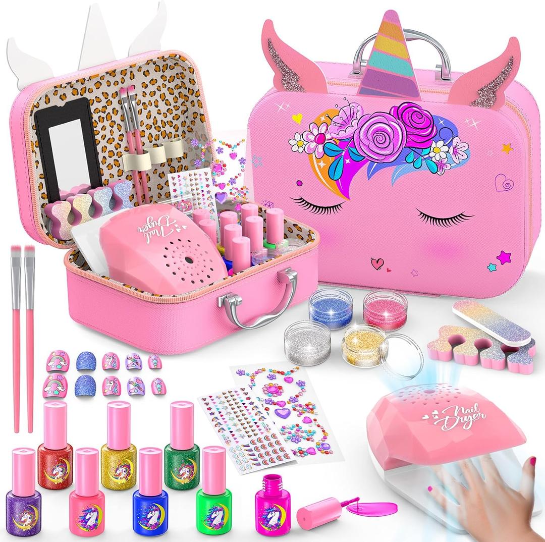 Kids Nail Polish Set for Girls, Non-Toxic Quick Dry Nail Art Salon Kit with Nail Dryer and Peelable Nail Polish,Ideal Gift Toys for Girls Age 6-12