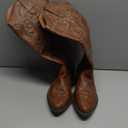 mysoft Women's Cowboy Boots Mid Calf Cowgirl Embroidered Western Pointed Toe Chunky Heel Pull On Knee High Boots (8.5, Brown)