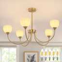 Shenmoyl 30.31" Brass Gold 5-Light Chandelier, 5-Arm White Tulip Glass Pendant Light Fixture, Height Adjustable Vintage Branch Chandelier for Dining Room Living Room Kitchen Island Farmhouse
