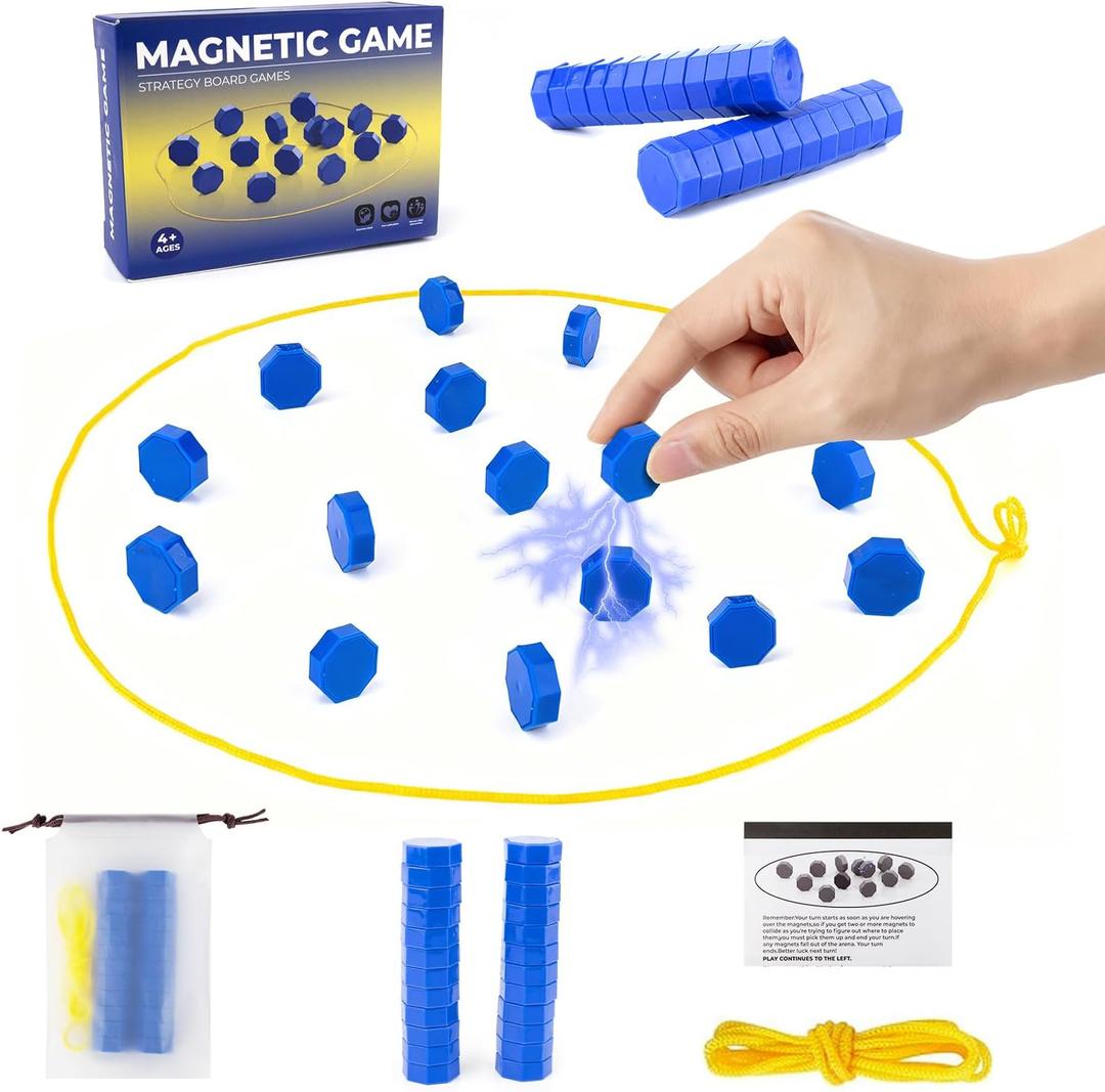 Magnetic Chess Game Set with 24 Stones & Rope, Portable Multiplayer Magnet Board Game for Adults,Family Board Games Set, Party Travel Desktop Magnetic Strategy Game