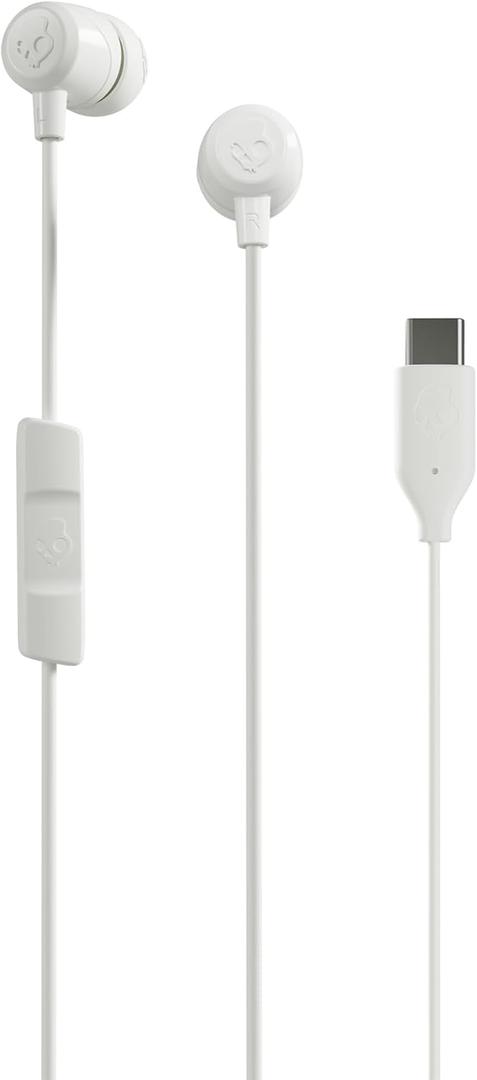 Skullcandy Jib USB-C Wired Earbuds with Noise Isolating Fit, Built-in Microphone Call and Track Control for iPhone Android, Ear Gel Sizes Included for Custom Fit - Bone (White)