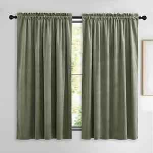 NICETOWN Super Soft Velvet Curtains 63 inches, Sound Reducing Cold Heat Insulated Heavy Matt Room Darkening Drape Panels for Living Room (Sage Green, 2 Panels)