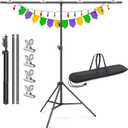 LINCO Lincostore Zenith Portable T-Shape Background Backdrop Stand Kit 5x6.7ft - 5ft Wide (Fixed) and 6.7ft High (Adjustable)- Lightweight Only 4 Lbs Easy to Carry and Storage Black, 56.7 FT