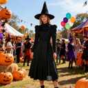 Eelphabbaa Costume, Wicked Costume Women Set with Hat & Glasses, Black Dress for Halloween Cosplay Themed Party
