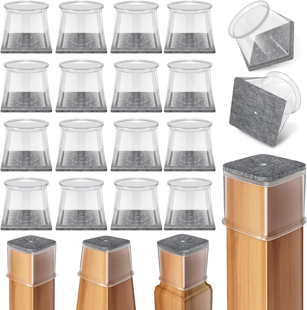 Ansible 24 Pcs Chair Leg Floor Protectors Square, Silicone Felt Furniture Leg Pads Caps Covers for Hardwood Floors (Fit:1-1/2" to 1-7/8") (Clear)