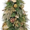 HGTV Home Collection Artificial Topiary Christmas Tree, Evergreen and Bristle Branch Tips, Decorated with Golden Sprigs and Leaves, Gold Ball Ornaments, Champagne Wishes Collection, 26 Inches