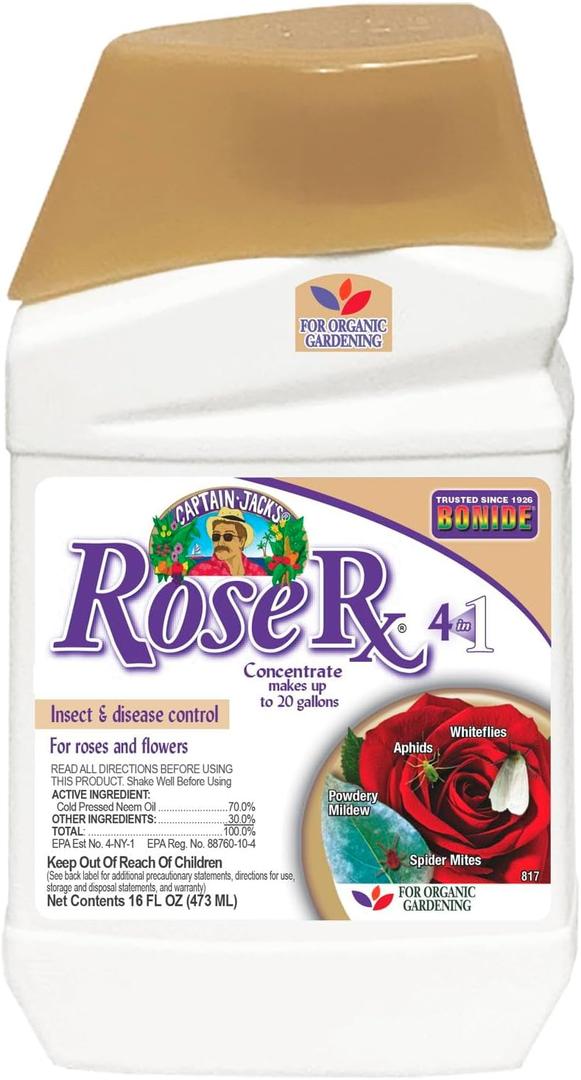 Bonide Captain Jack's Rose Rx 4-in-1 Insect & Disease Control, 16 oz Concentrate Neem Oil for Organic Gardening