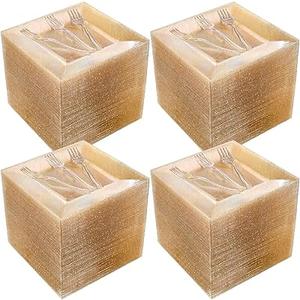 Goodluck 300 Piece Gold Glitter Disposable Plates for 50 Guests, Plastic Plates for Party, Wedding, Dinnerware Set of 50 Dinner Plates, 50 Salad Plates, 50 Spoons, 50 Forks, 50 Knives, 50 Cups