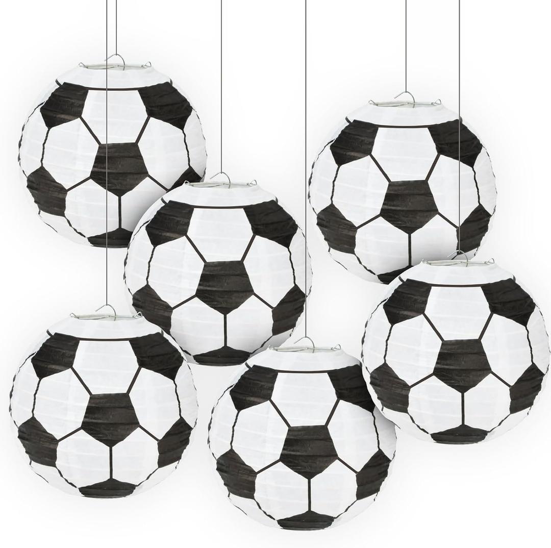 8 Inch Soccer Ball Paper Lanterns for Kids Birthday Parties, Sports Bar Decor, Copa America 2026 & World Game Theme Celebrations, Indoor Hanging Decorations (6 Pack)