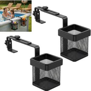 Poolside Cup Holders for Above Ground Pool Drink Holders Metal Square, Adjustable Pool Bar Above Ground Pool Accessories Fits 5" - 9" Square Top Only for Deck, Truck, Patio