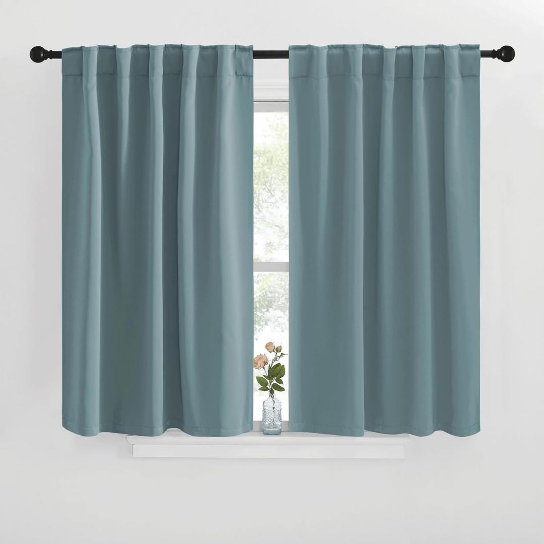 NICETOWN Blackout Curtain Panels for Kitchen - (Greyish Blue Color) 29x36 inch, 2 Panels Set, Room Darkening Blackout Drapes for Window