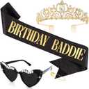 Birthday Baddie Sash & Sunglasses & Crown for Women, Hapdoo BIRTHDAY BADDIE Sash for Girl, Happy Funny Birthday Decorations Baddie Accessories for Women Party Favors Supplies