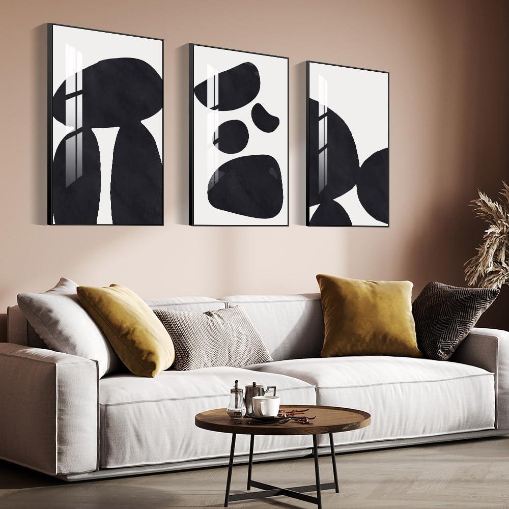 Abstract Wall Art Prints, Framed Wall Art for Living Room, Bedroom, Dining Room, Nursery, Office, Kitchen, Bathroom (Black, 16"X 24" X 3 panel)