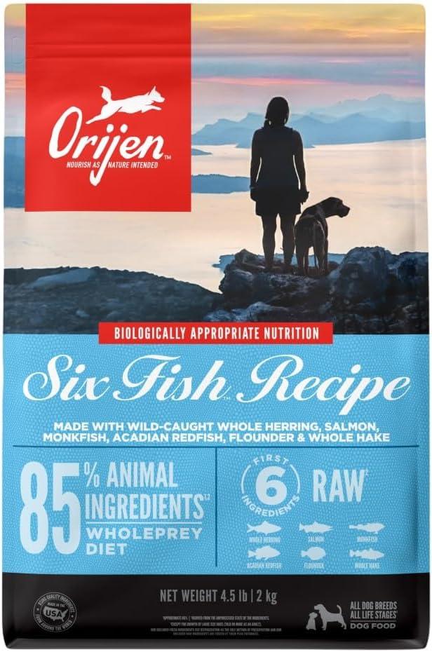 ORIJEN Grain Free Poultry Free High Protein Dry Dog Food Six Fish Recipe 4.5lb Bag (4.5 Pound (Pack of 1))