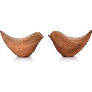 NIRMAN Acacia Wood Bird Statues Set Home Dcor Bird Sculpture for Living Room, Bathroom, Office Modern Style Birds Decorative Ornaments (Set of 2) (4.5" x 2" x 2.5")