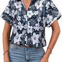 Short Sleeve Button Down Shirts for Women Summer Hawaiian Blouses Cap Sleeve Oversized Work Office Tops Solid/Floral, M