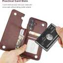 ONETOP Compatible with Samsung Galaxy S24 Wallet Case with Card Holder, PU Leather Kickstand Card Slots Case, Double Magnetic Clasp and Durable Shockproof Cover 5G 6.2 Inch(Brown)