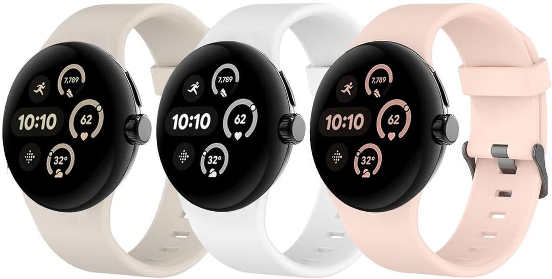 Silicone Bands Compatible With Google Pixel Watch 3 45mm, 3 Pack Waterproof Sport Strap Replacement for Women Men (Starlight++White+Pink)