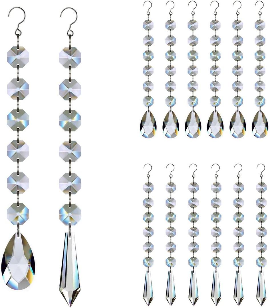 Teardrop Crystals Garland 12 Strands, 38mm/55mm Hanging Chandelier Crystals Beads Chain for Decoration Clear GOLDENHAITAI