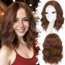 Eawwii Chestnut Brown Short Wavy Wig for Women Lace Hairline Bob Style Synthetic Heat Resistant - Natural Appearance for Everyday Hairstyle 14 Inch