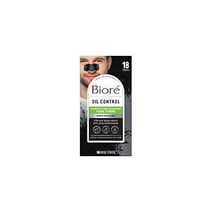 Bioré Men's Oil Control Charcoal Deep Cleansing Pore Strips, Blackhead Strips With Charcoal for Men, Blackhead Remover Strips For All Skin Types, Pore Strips for Blackheads, 18 Count