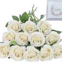 LVEFIT Artificial Rose Flower Artificial Flowers Flower with Long Stem Silk Roses Bouquet for Wedding Bridal Shower Party Home Decoration (Beige, 12 Pcs)