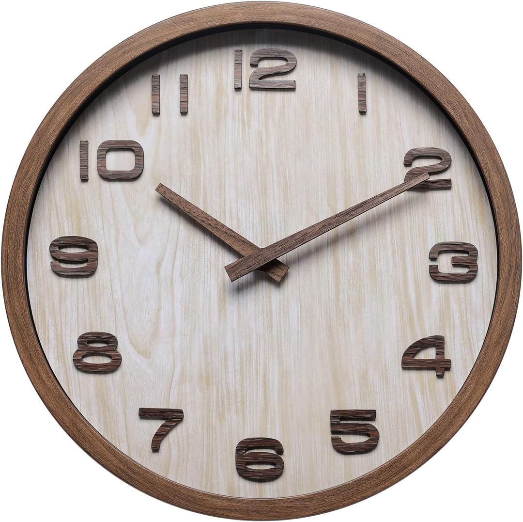 NUOVO 12 Inch Wall Clock Silent Non-Ticking Round Clock Vintage Retro Decorative Wall Clock Battery Operated for Bathroom Bedroom Living Room Office Kitchen