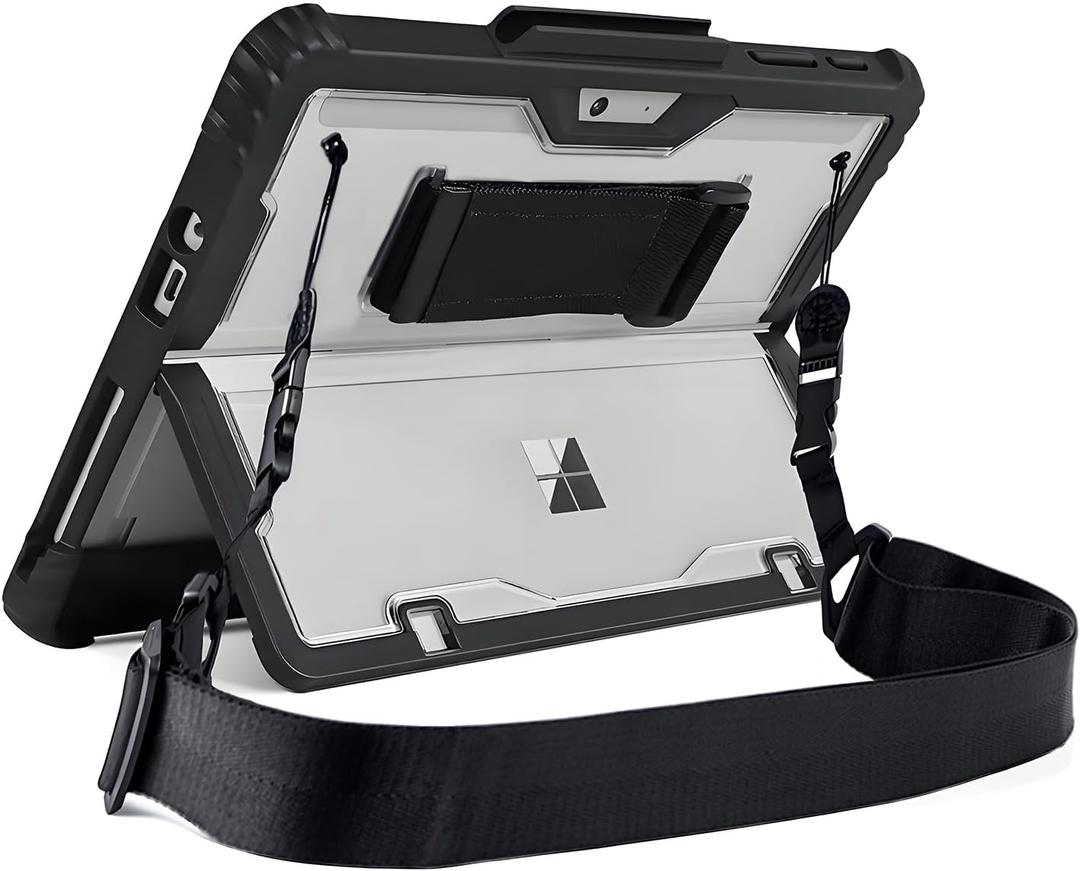 for Microsoft Surface Go4 Go3 Go2 Go Tablet Protective Case 10.5 inches, Thicken and Rugged Cover with Stand Case, Compatible Keyboard Cover, Including Hand Strap Shoulder,Black