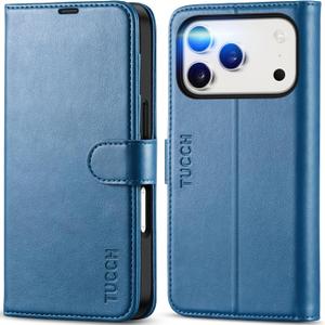 TUCCH Wallet Case for iPhone 17 Pro (6.3") 2025, 4 Card Slots, RFID Blocking, Stand, Shockproof TPU Shell, PU Leather, Magnetic Closure, Protective Flip Folio Cover, Light Blue